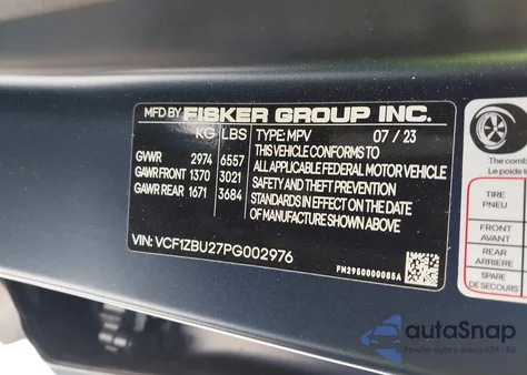 2023 Fisker Ocean One из США, поврежденный, VIN VCF1ZBU27PG002976